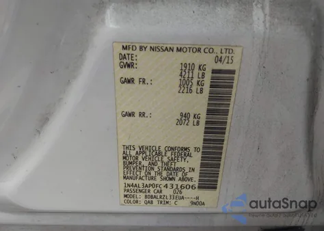 2015 Nissan Altima 2.5 from USA, damaged, VIN 1N4AL3AP0FC431606